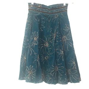 Teal Corduroy Skirt with Stitch Design